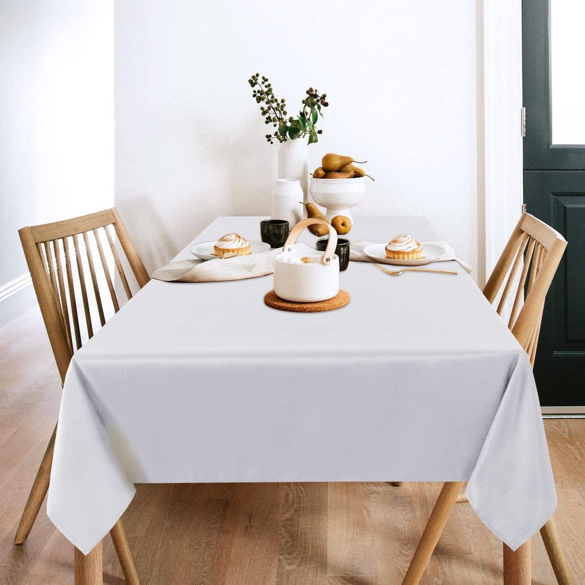 sancua 2 Pack White Table Cloth 60x102 Inch for 6 Feet Rectangle Tables