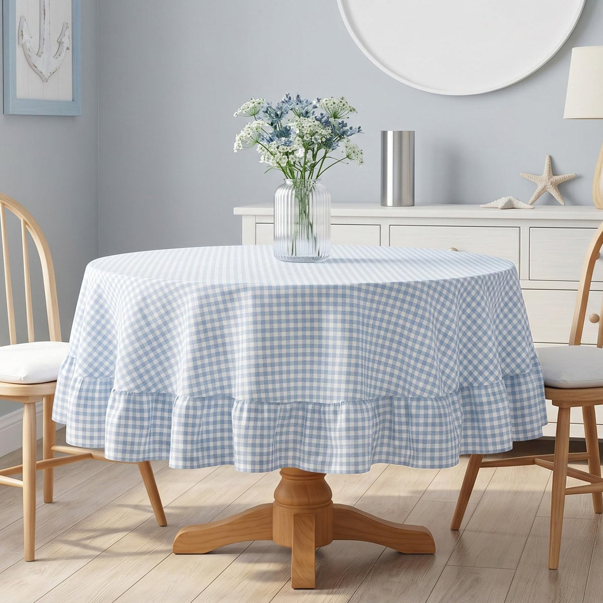 Mindsoft Brown Ruffled Gingham Tablecloth, 52 x 70 Inches, Rectangle