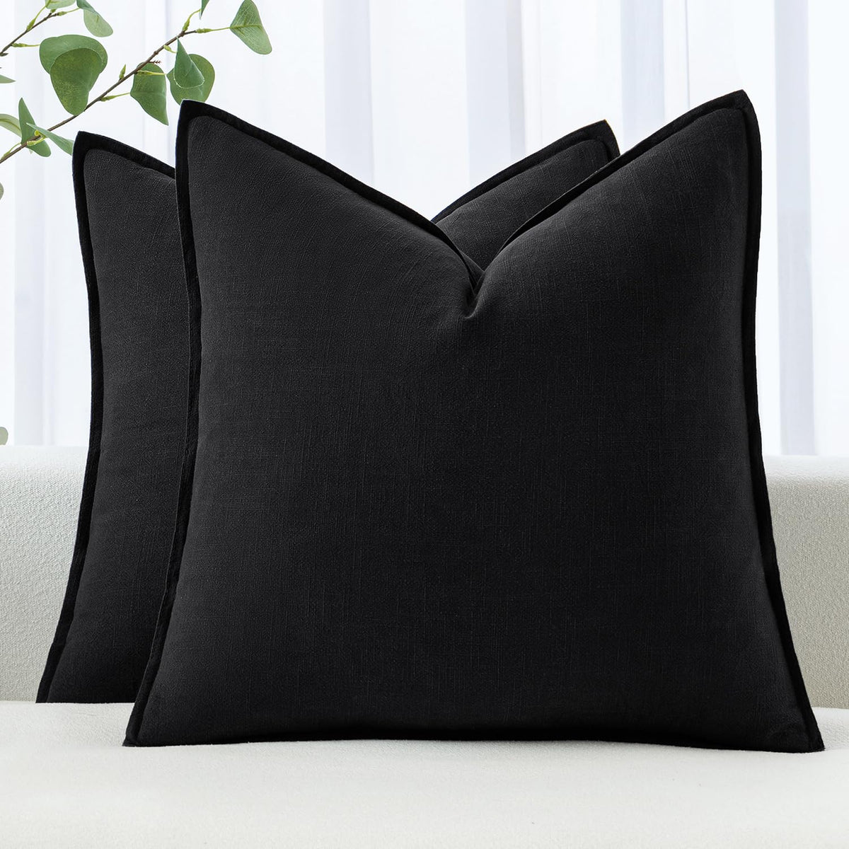 MIULEE Decorative Linen Euro Sham Pillow Covers 24x24 Natural Beige