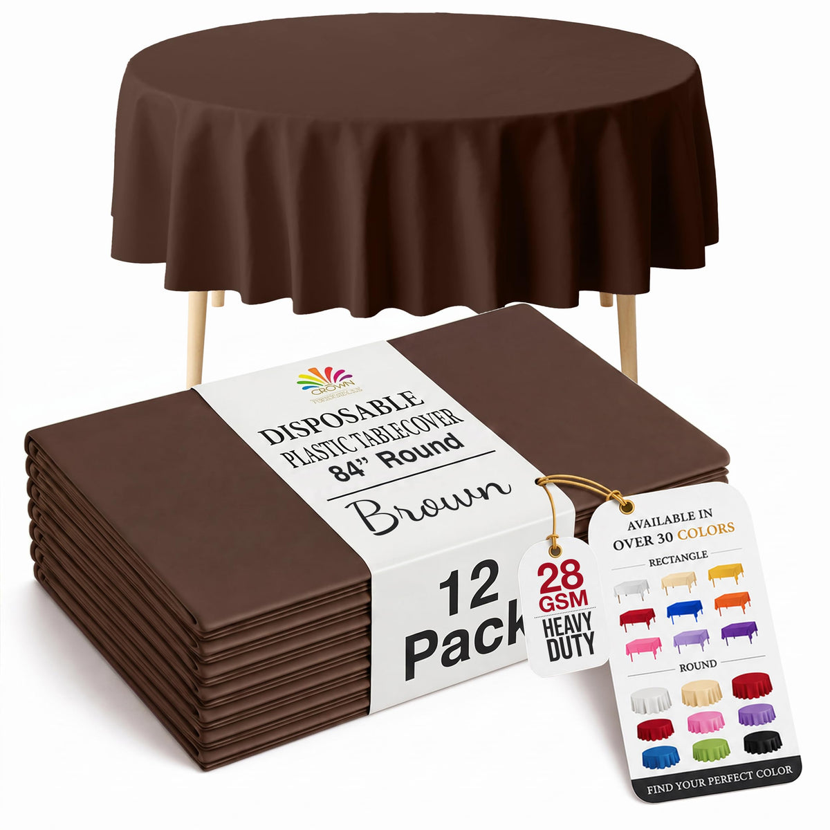 Exquisite 12-Pack Premium Plastic Tablecloth 12-Pack Premium Plastic Tablecloth 84in. Round Table Cover - Emerald Green