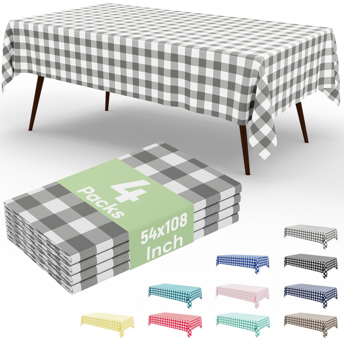 misaya 4 Packs Buffalo Disposable Table Cloth, 54 x 108 Inch Waterproof Plastic Tablecloth, Rectangle Red and White Checkered Table Covers for Picnic, Birthday, Party, Back to School