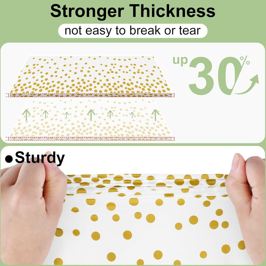 misaya 3 Packs Dot Disposable Table Cloth, 54 x 108 Inch Waterproof Plastic Tablecloth, Rectangle Gold Dots in White Table Covers for Picnic, Birthday, Party and Back to School