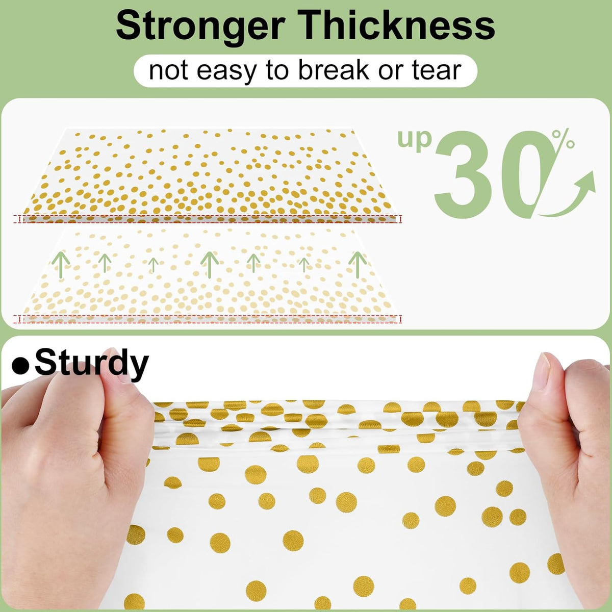 misaya 3 Packs Dot Disposable Table Cloth, 54 x 108 Inch Waterproof Plastic Tablecloth, Rectangle Gold Dots in White Table Covers for Picnic, Birthday, Party and Back to School