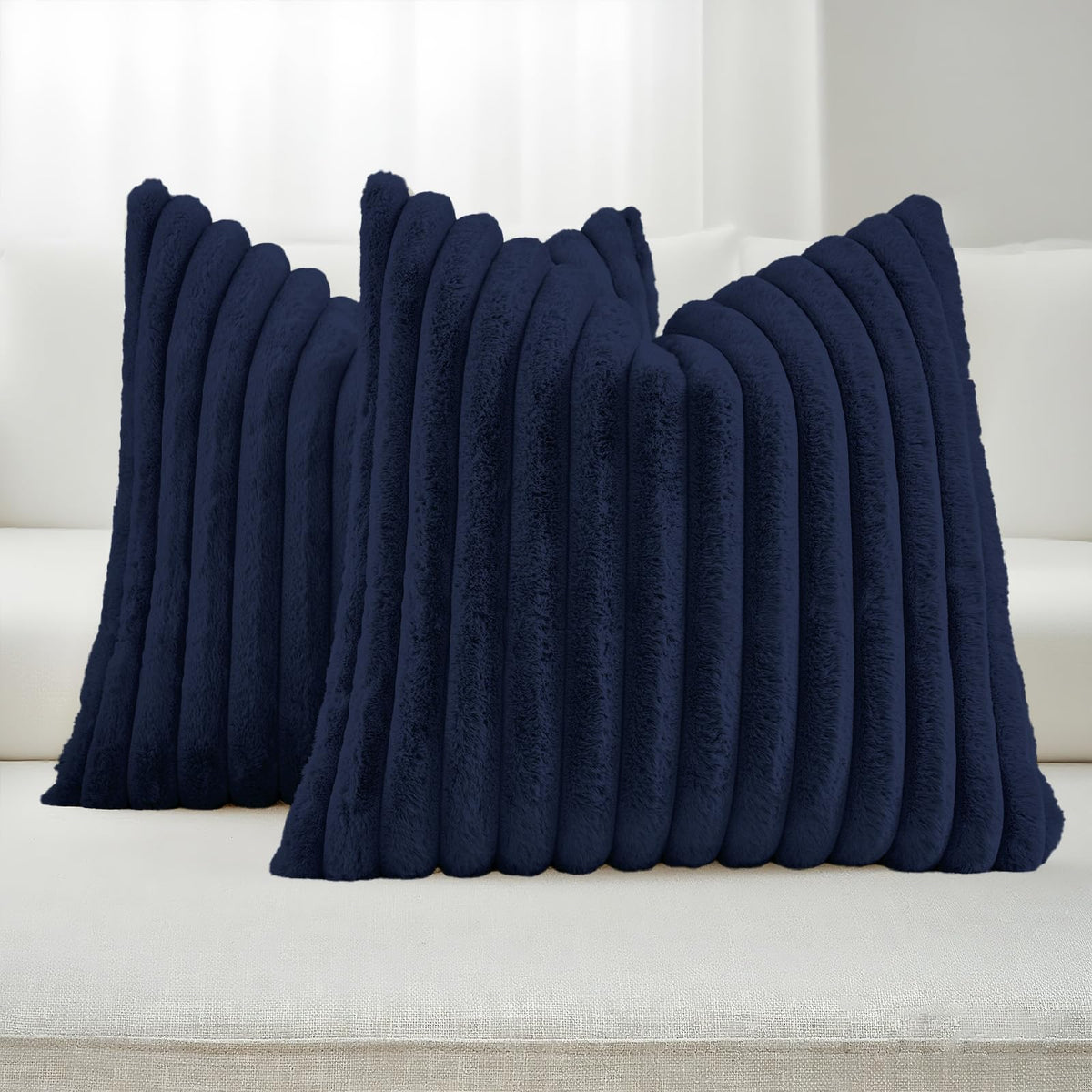 FUTEI Pack of 2 Faux Fur Throw Pillow Covers 18x18 Inch, Cream White