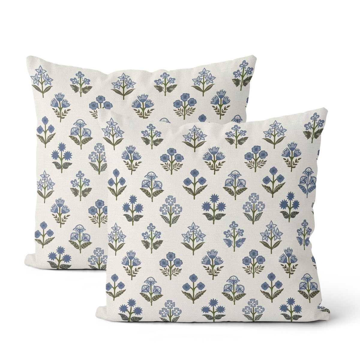 Floral Outdoor Pillow Covers 18x18 Inch Set of 2 Blue Green