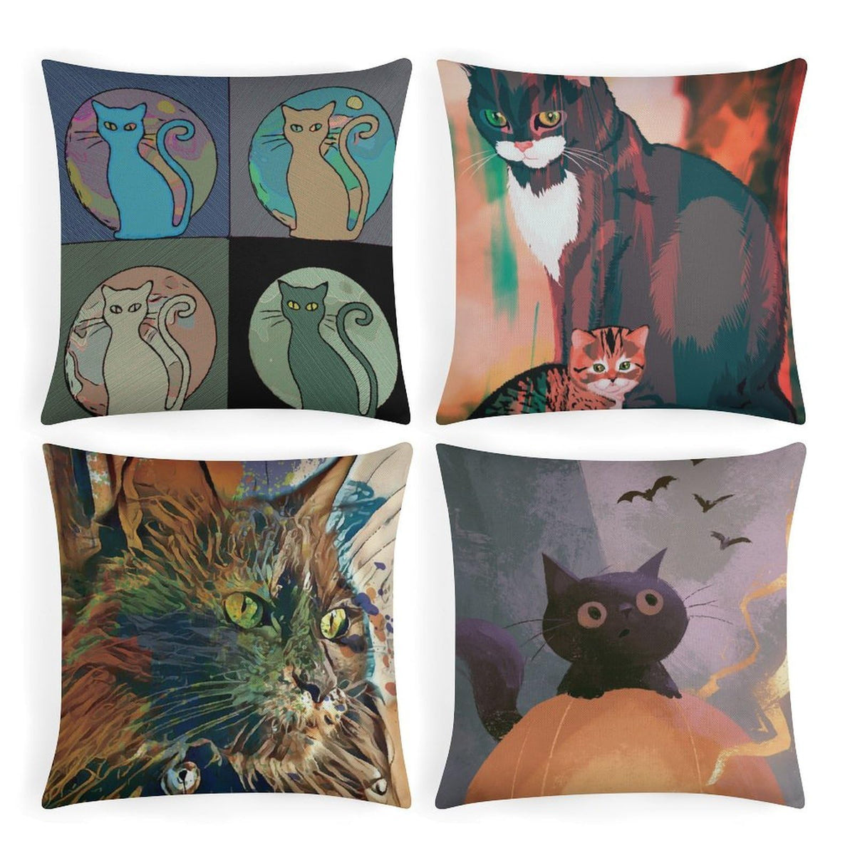 4 Pack Abstract Floral Print Throw Pillow Covers Soft Breathable Cotton Linen Square 18"x18" Cushion Cases with Zipper for Living Room Sofa Couch, No Pillow Insert Included