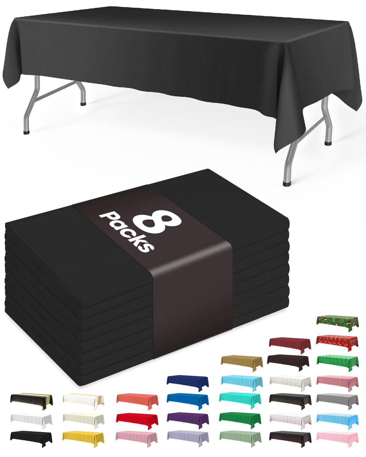 Pureegg Plastic Table Cloth Disposable 8 Pack 54 x 108 Inch, White
