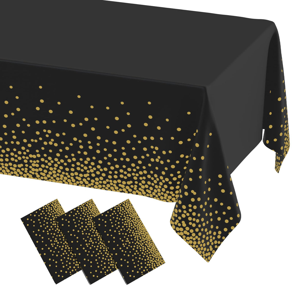 misaya 3 Packs Dot Disposable Table Cloth, 54 x 108 Inch Waterproof Plastic Tablecloth, Rectangle Gold Dots in White Table Covers for Picnic, Birthday, Party and Back to School