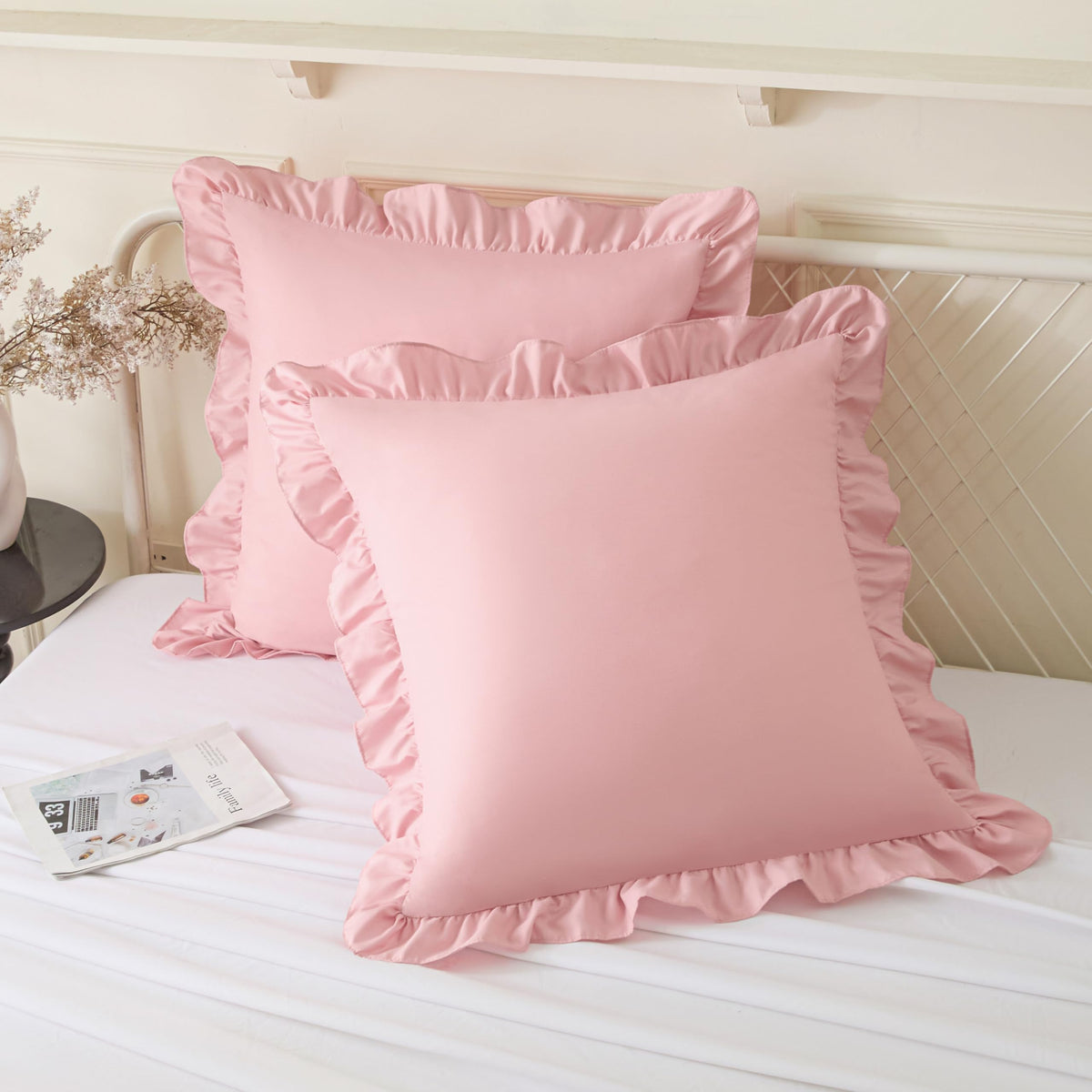 KKJIAF 2 Pack Ruffle Pillow Cases 18x18 Inches, White