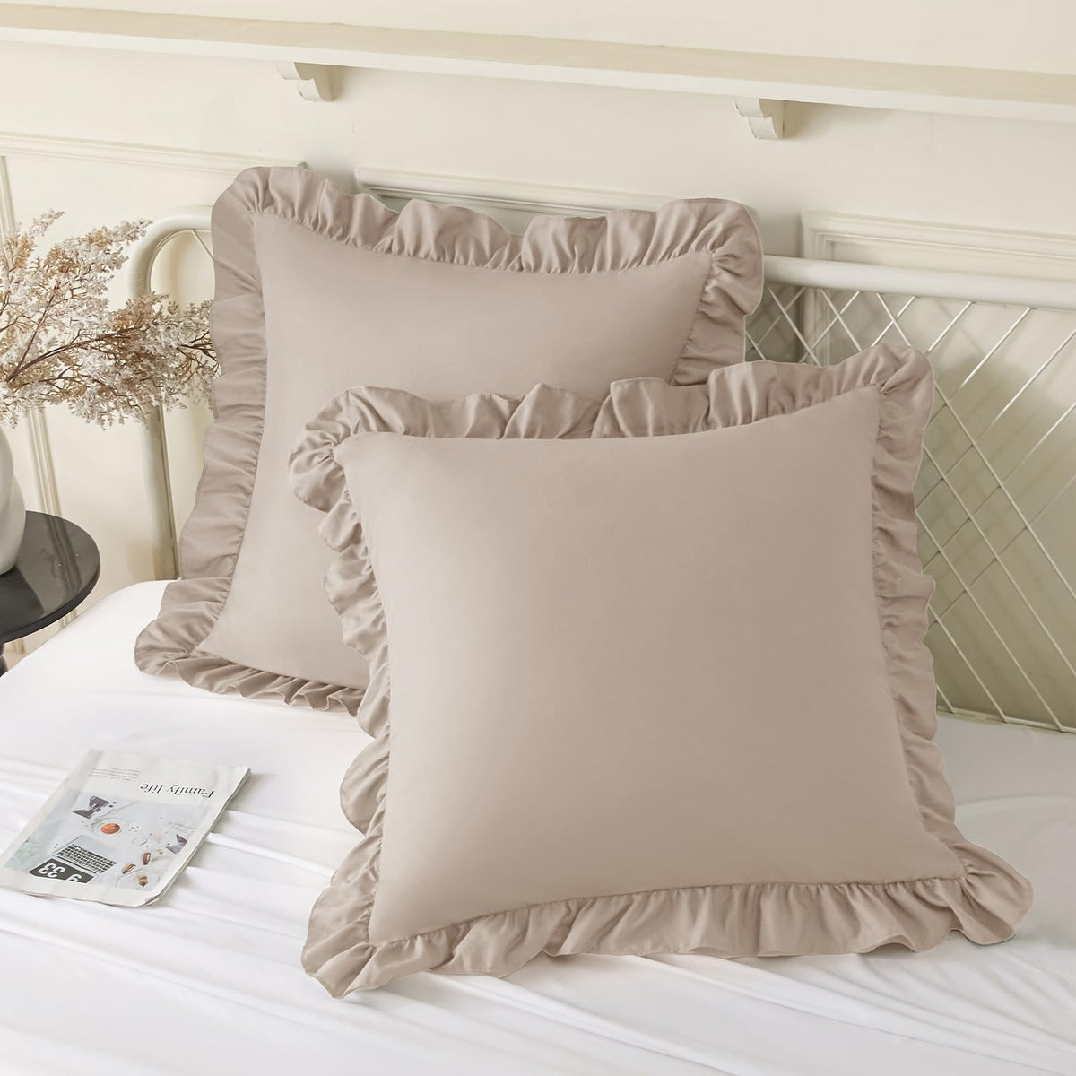 KKJIAF 2 Pack Ruffle Pillow Cases 18x18 Inches, White