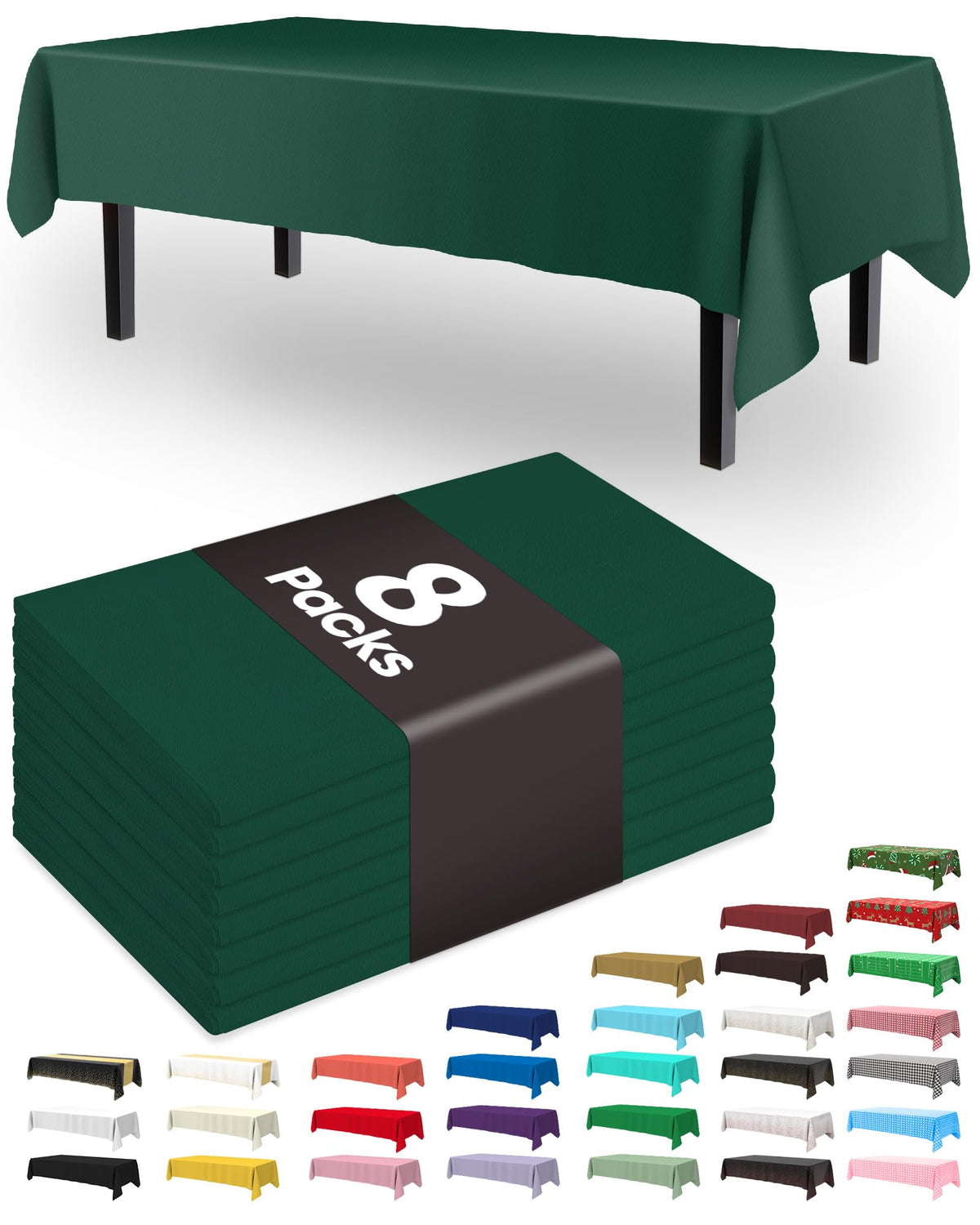 Pureegg Plastic Table Cloth Disposable 8 Pack 54 x 108 Inch, White