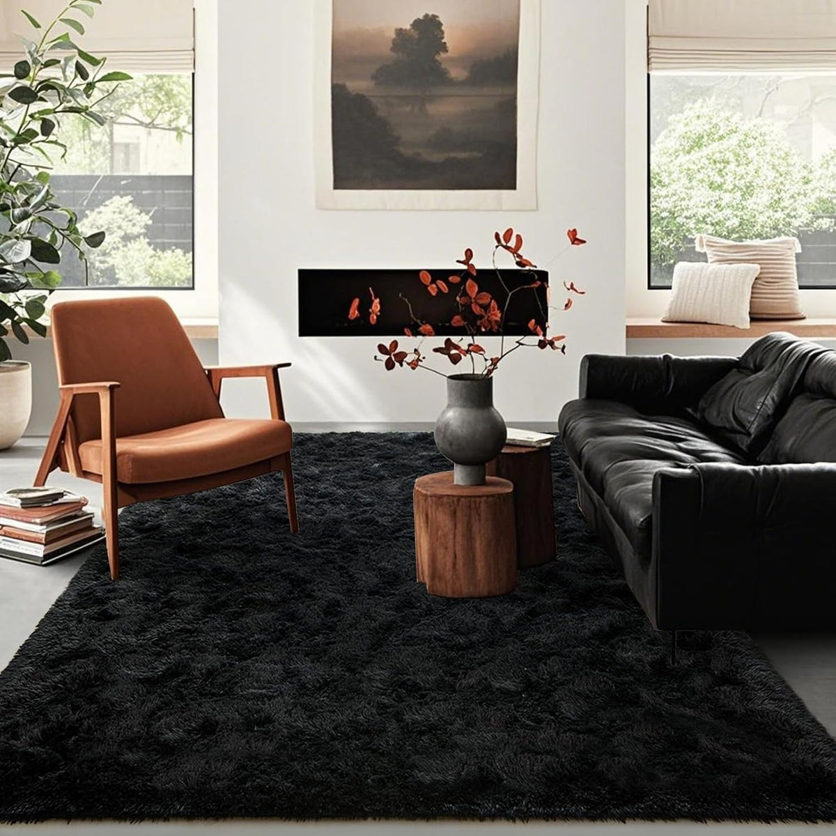 5x7 Black Area Rugs for Living Room, Large Fluffy Shag Bedroom Rugs Non-Slip, Ultra Soft Plush Carpet for Nursery Kids PlayRoom Dorm Office Indoor Modern Carpets