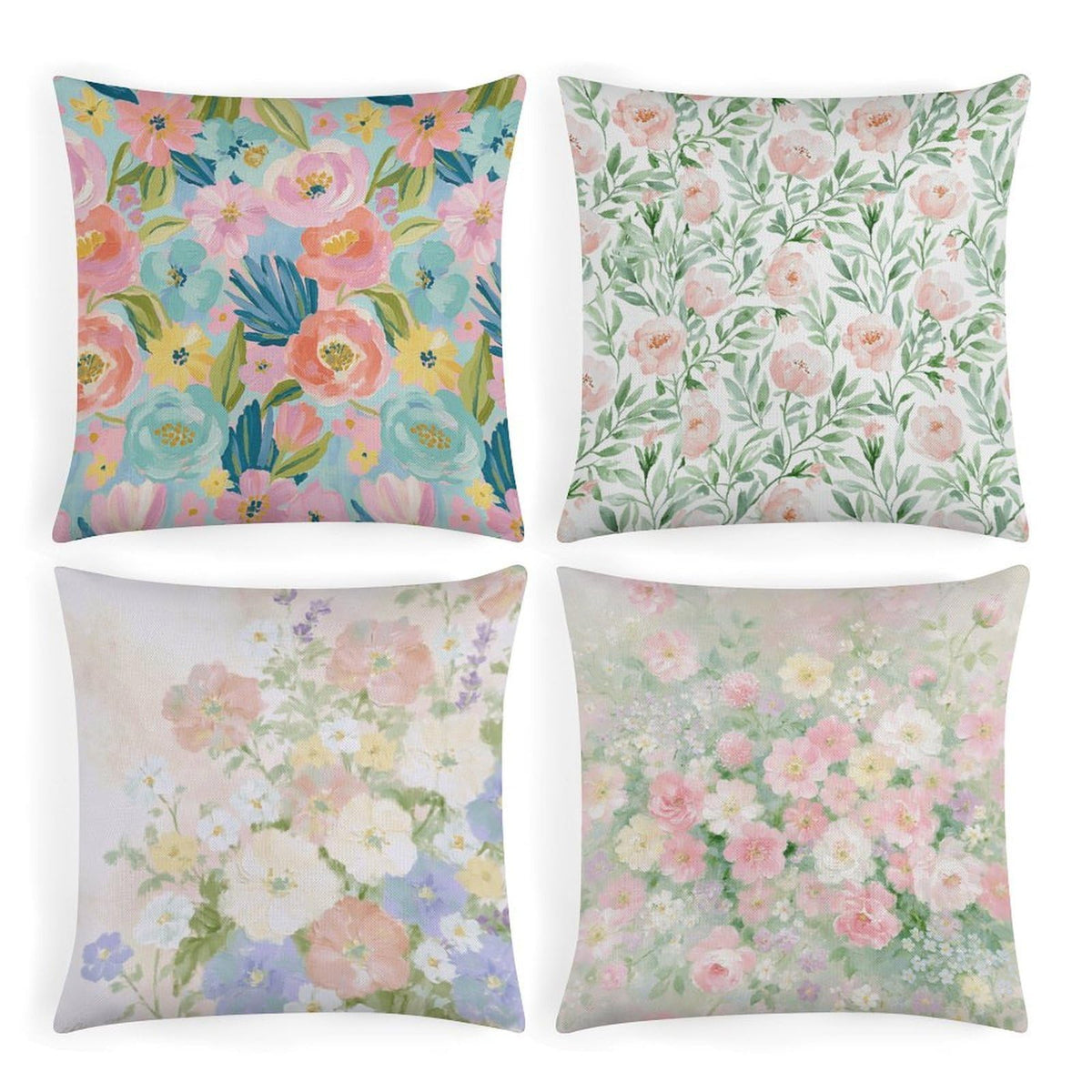 4 Pack Abstract Floral Print Throw Pillow Covers Soft Breathable Cotton Linen Square 18"x18" Cushion Cases with Zipper for Living Room Sofa Couch, No Pillow Insert Included