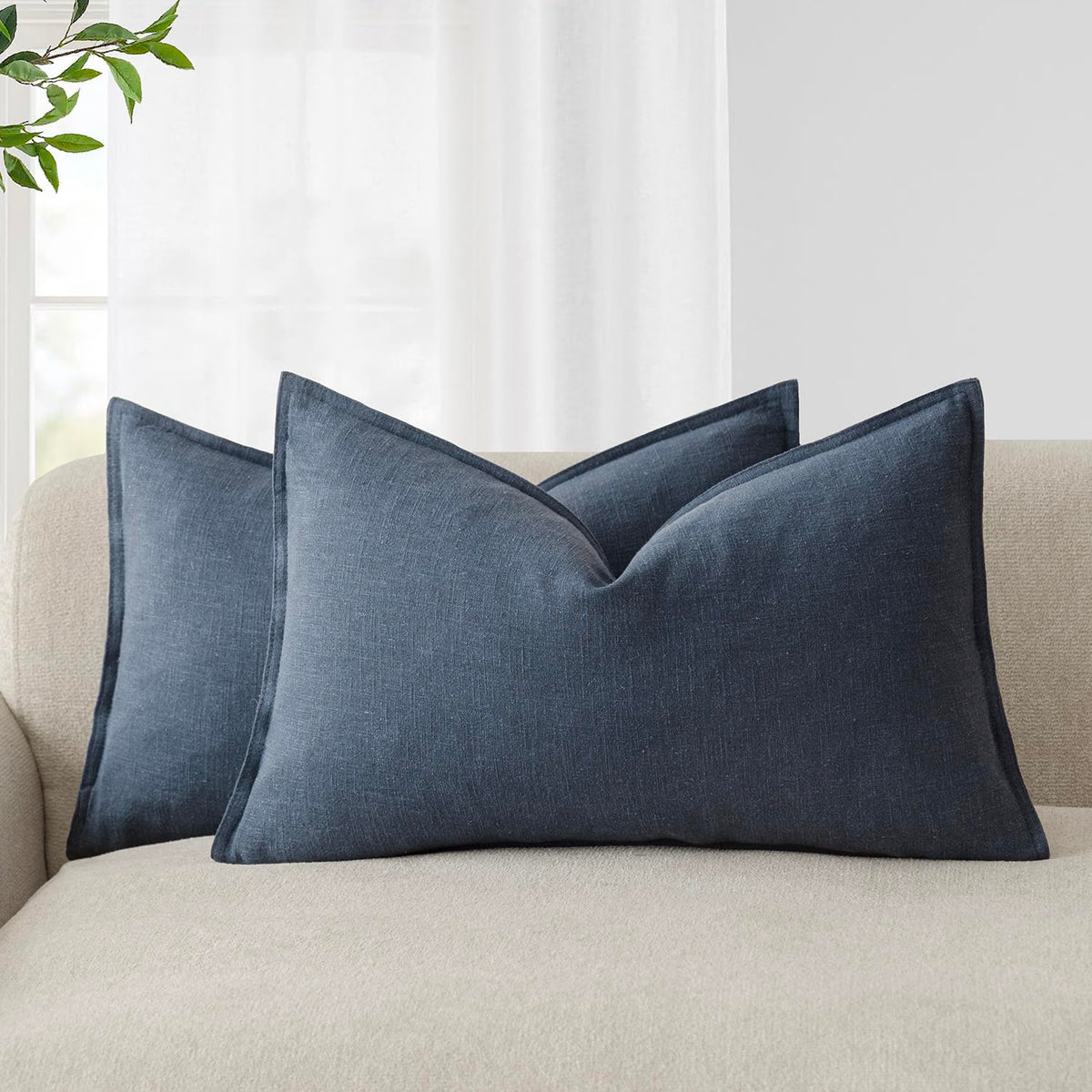 Foindtower Linen Solid Decorative Throw Pillow Covers 18x18 Natural Beige