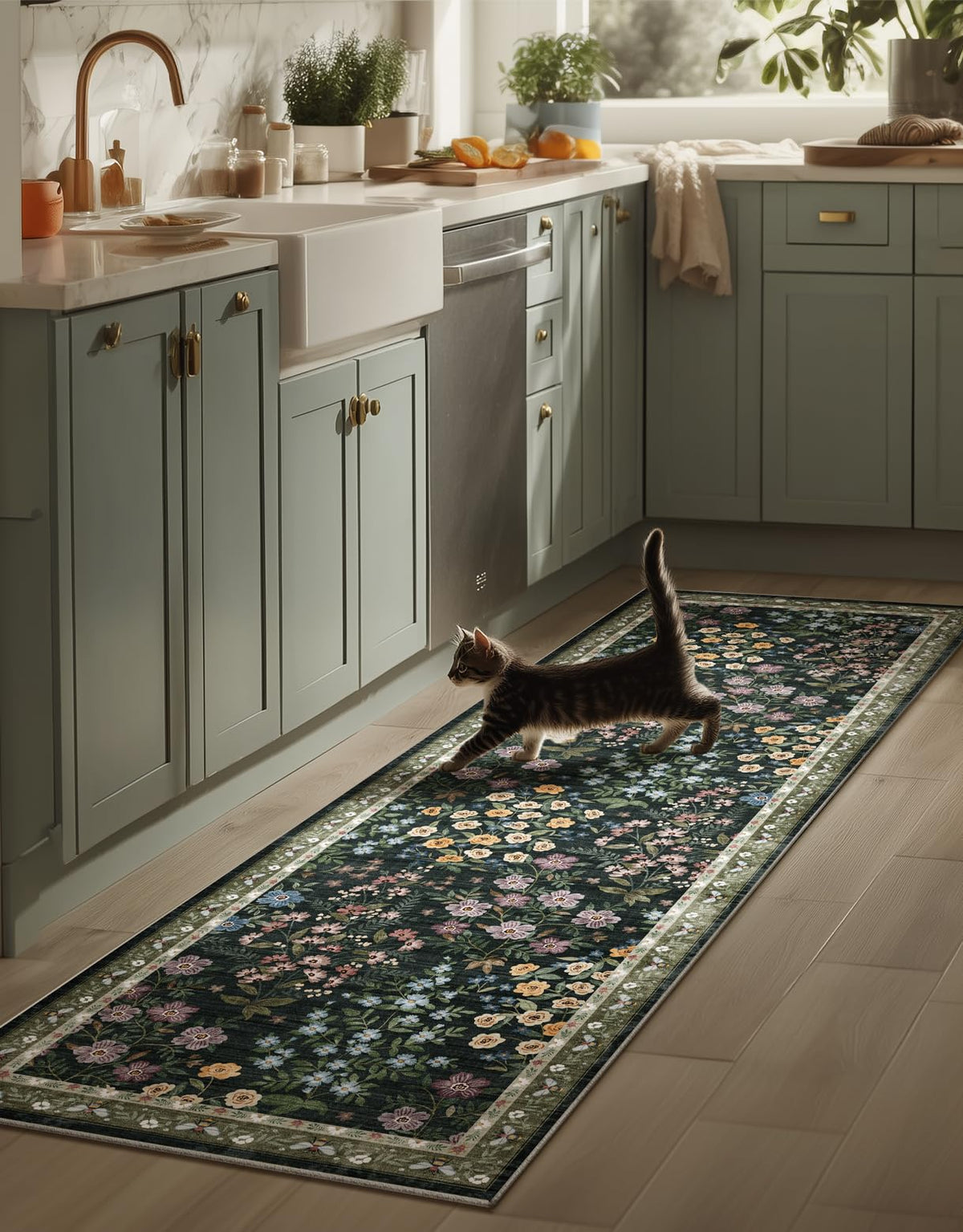 Washable Area Rugs for Living Room: 9x12 Area Rug for Bedroom Vintage Stain Resistant Non Slip Low Pile Lightweight Soft Carpet for Kitchen Dining Room Farmhouse Kids Room Nursery