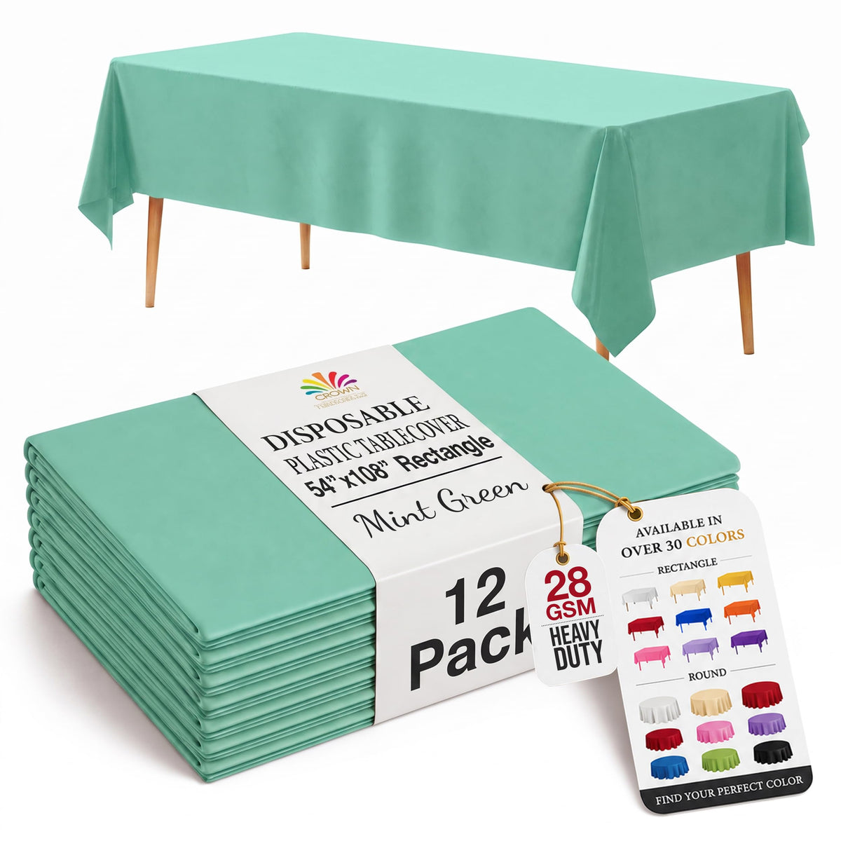Exquisite 12-Pack Premium Plastic Tablecloth 12-Pack Premium Plastic Tablecloth 84in. Round Table Cover - Emerald Green