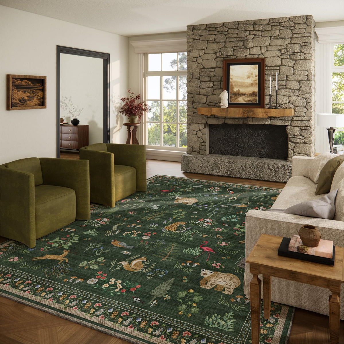 Washable Area Rugs for Living Room: 9x12 Area Rug for Bedroom Vintage Stain Resistant Non Slip Low Pile Lightweight Soft Carpet for Kitchen Dining Room Farmhouse Kids Room Nursery