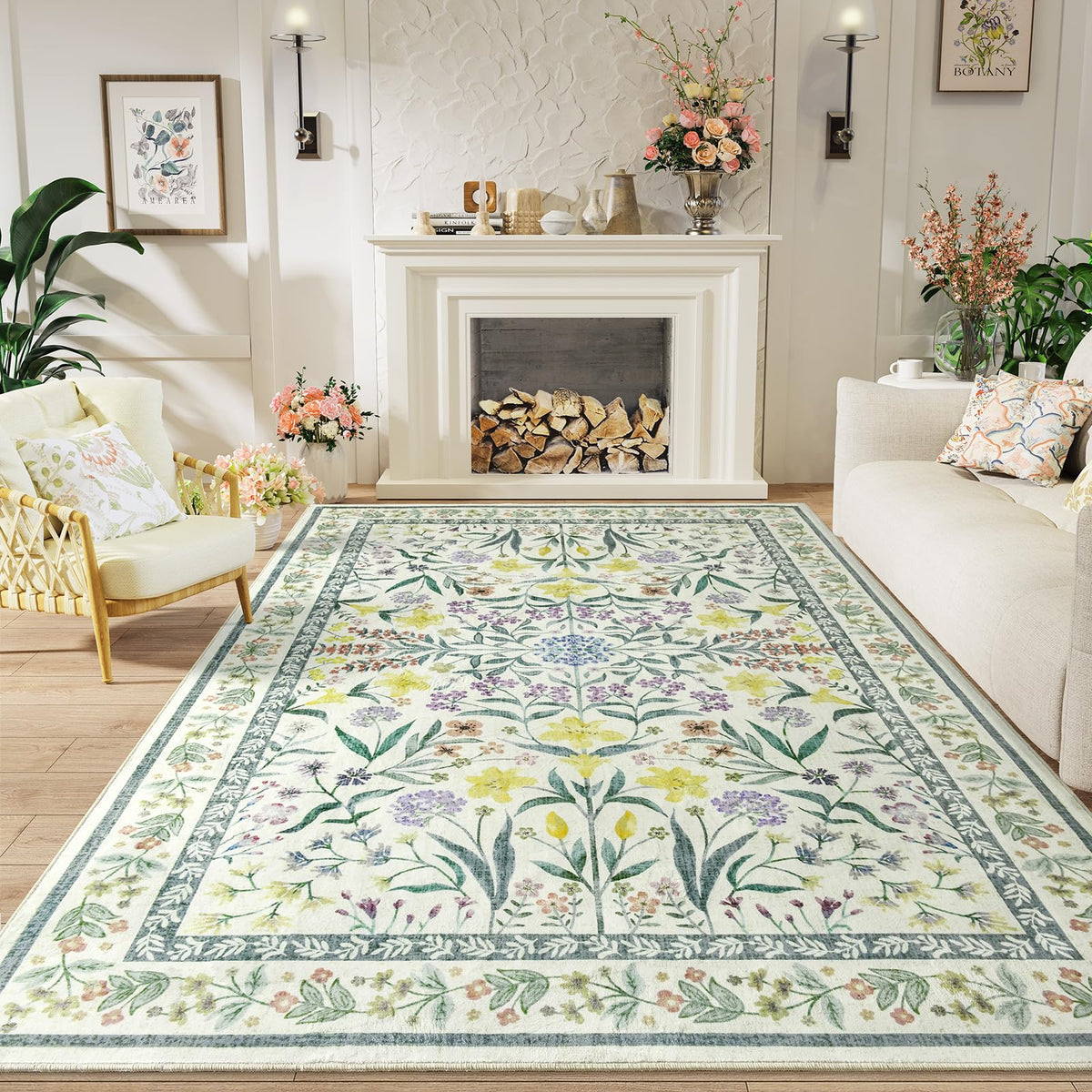 Amearea 6x9 Pink Rugs for Bedroom Girls, Floral Area Rugs for Living Room