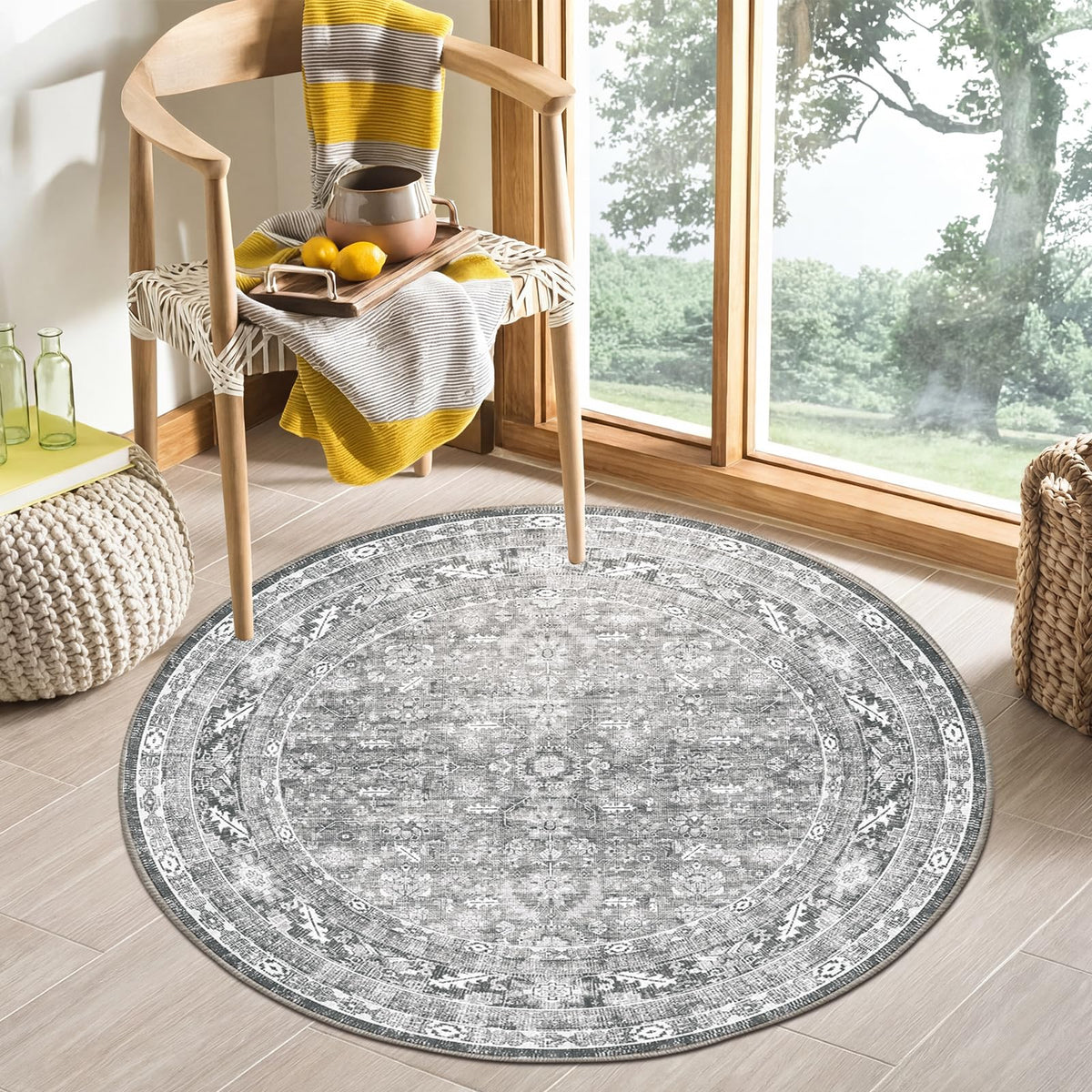 OPPODREAM Vintage Blue Area Rugs 5x7, Washable Rug for Living Room