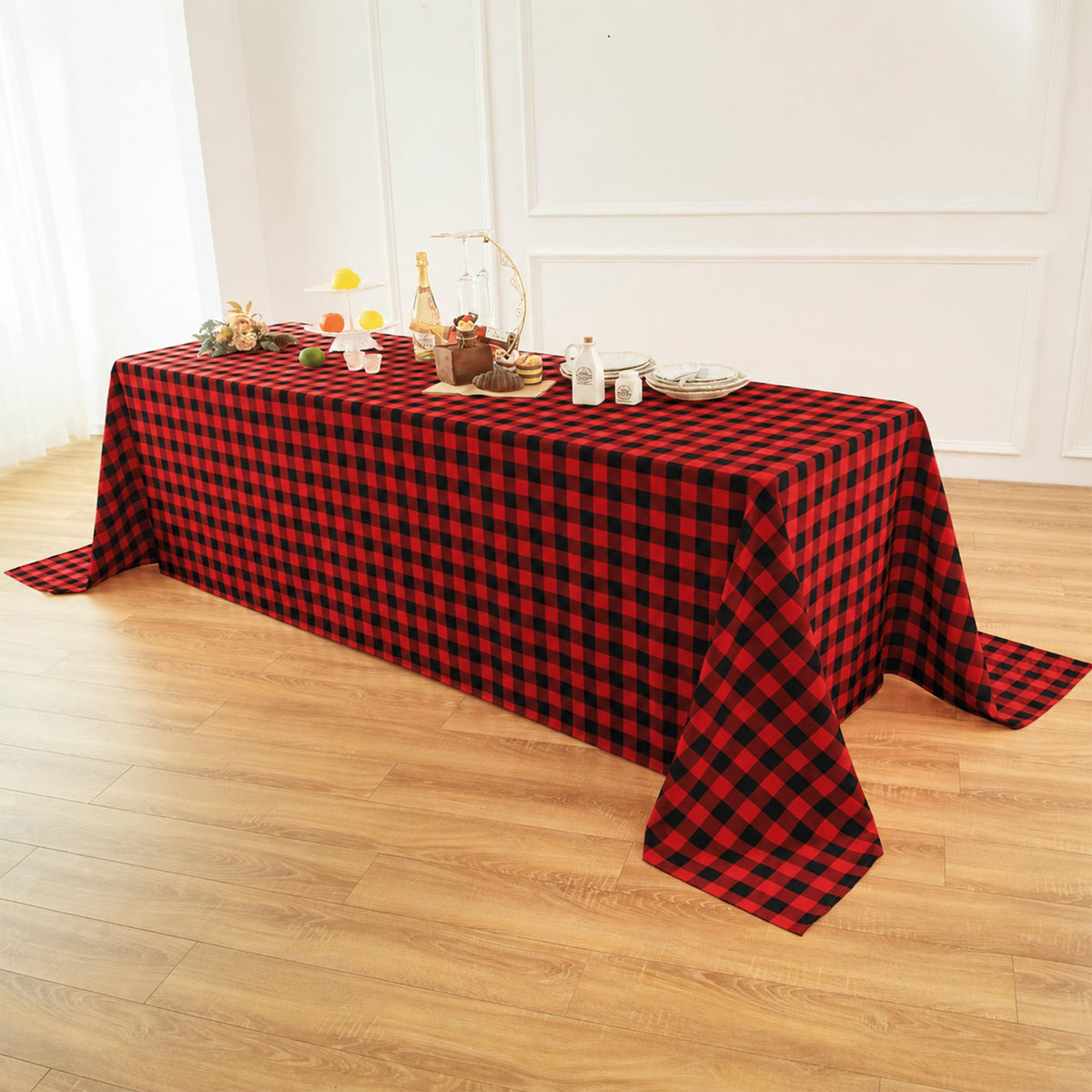 Waterproof Checkered Tablecloth Fabric - Rectangle 58x84 Inch Classic Gingham Buffalo Plaid Table Cloth for Indoor/Outdoor Use - Washable Table Cover for Kitchen, BBQs, and Parties