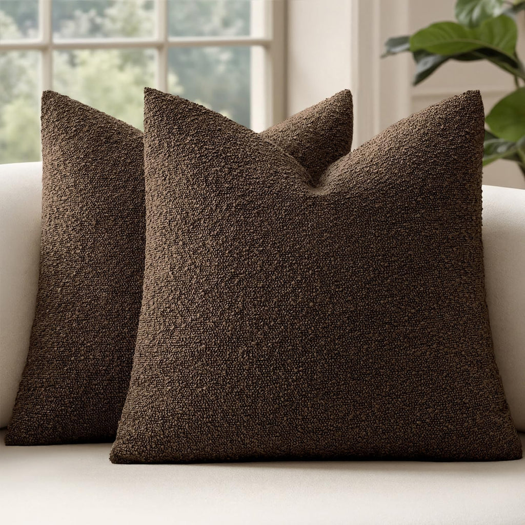 MIULEE 20x20 Decorative Boucle Couch Pillow Covers Brown