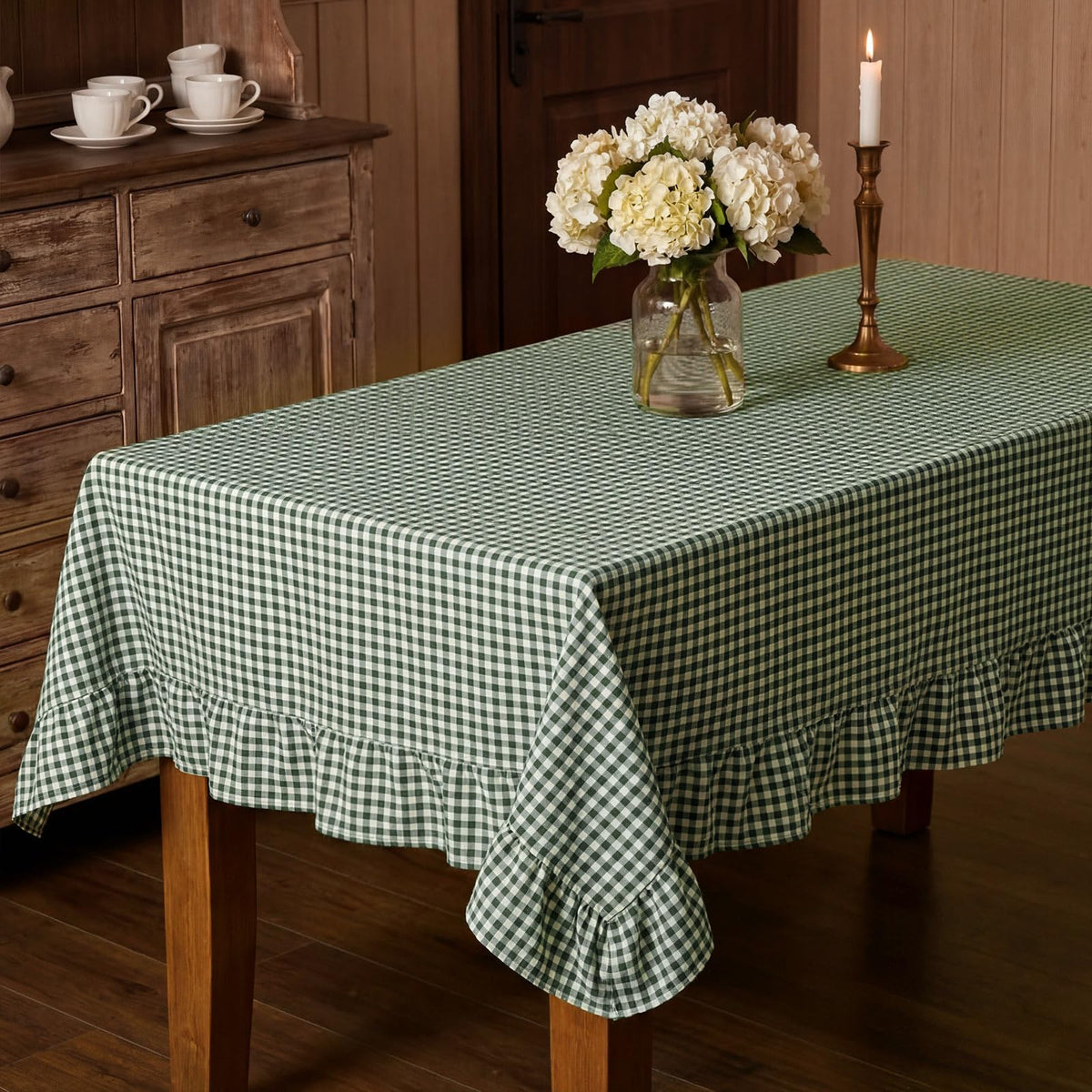 Mindsoft Brown Ruffled Gingham Tablecloth, 52 x 70 Inches, Rectangle
