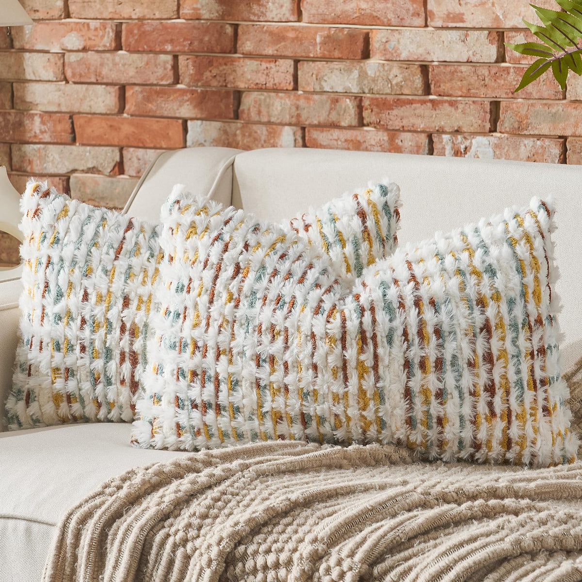 AmHoo Set of 2 Boho Chenille Pillow Cover Decorative Tufted Pillowcase for Couch Bed Sofa Bedroom Living Room Modern 18 x 18-Inch Brown
