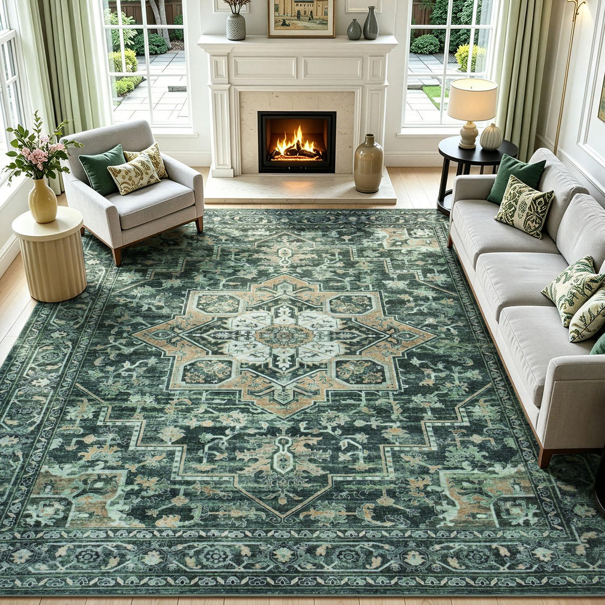 Lofus 5x7 Area Rugs for Living Room Bedroom, Soft Boho Carpet Floral Brown