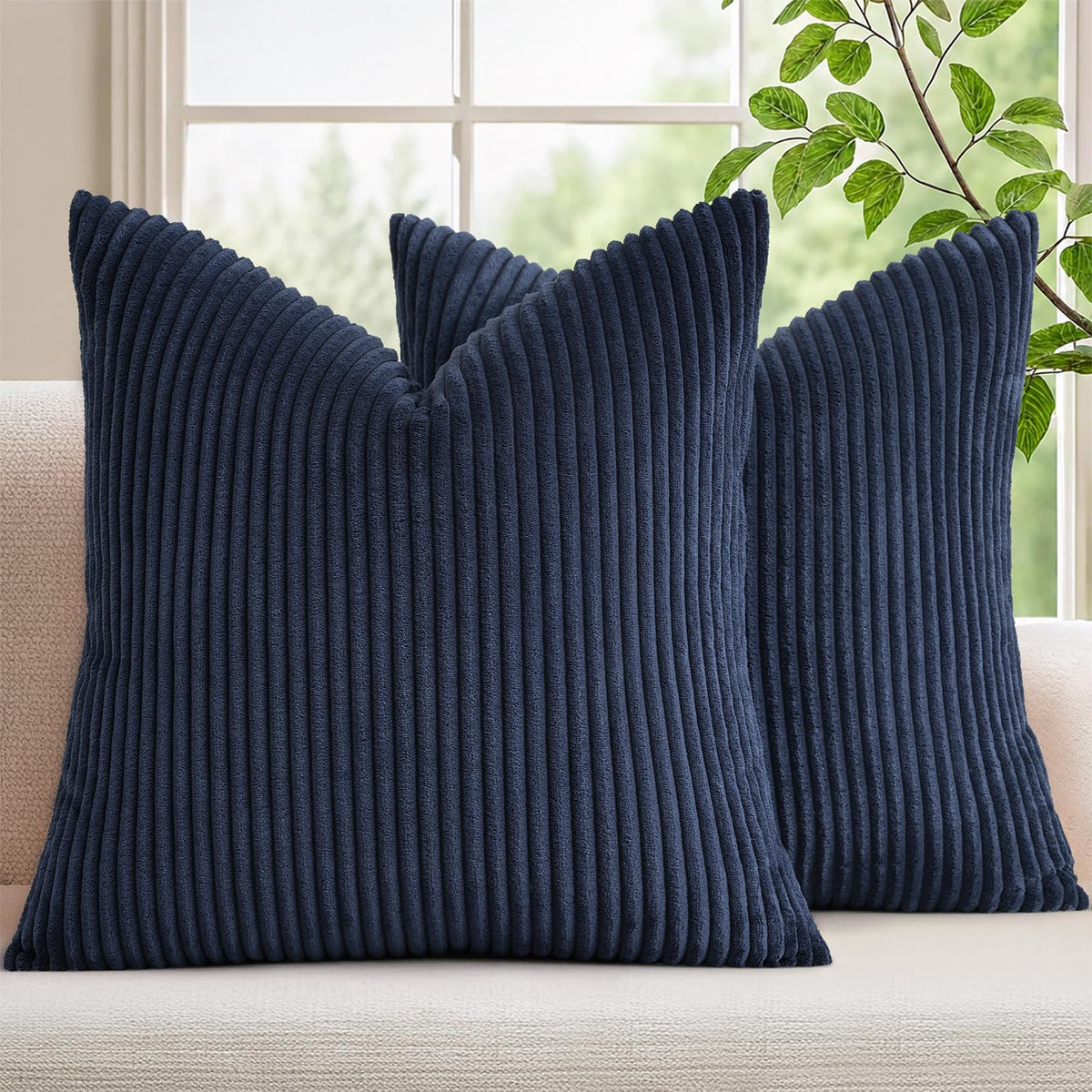 Mecatny Corduroy Fall Throw Pillow Covers 18x18 Set of 2 Olive Green