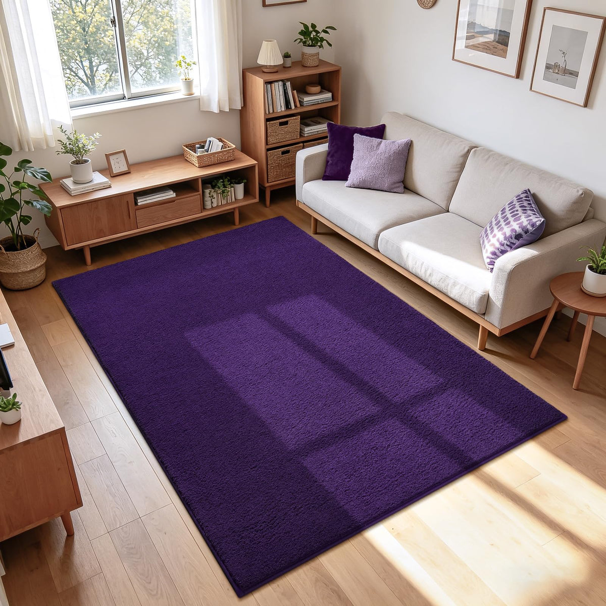 ISEAU 4x6 Soft Area Rug for Bedroom, Washable and Non-Slip, Purple