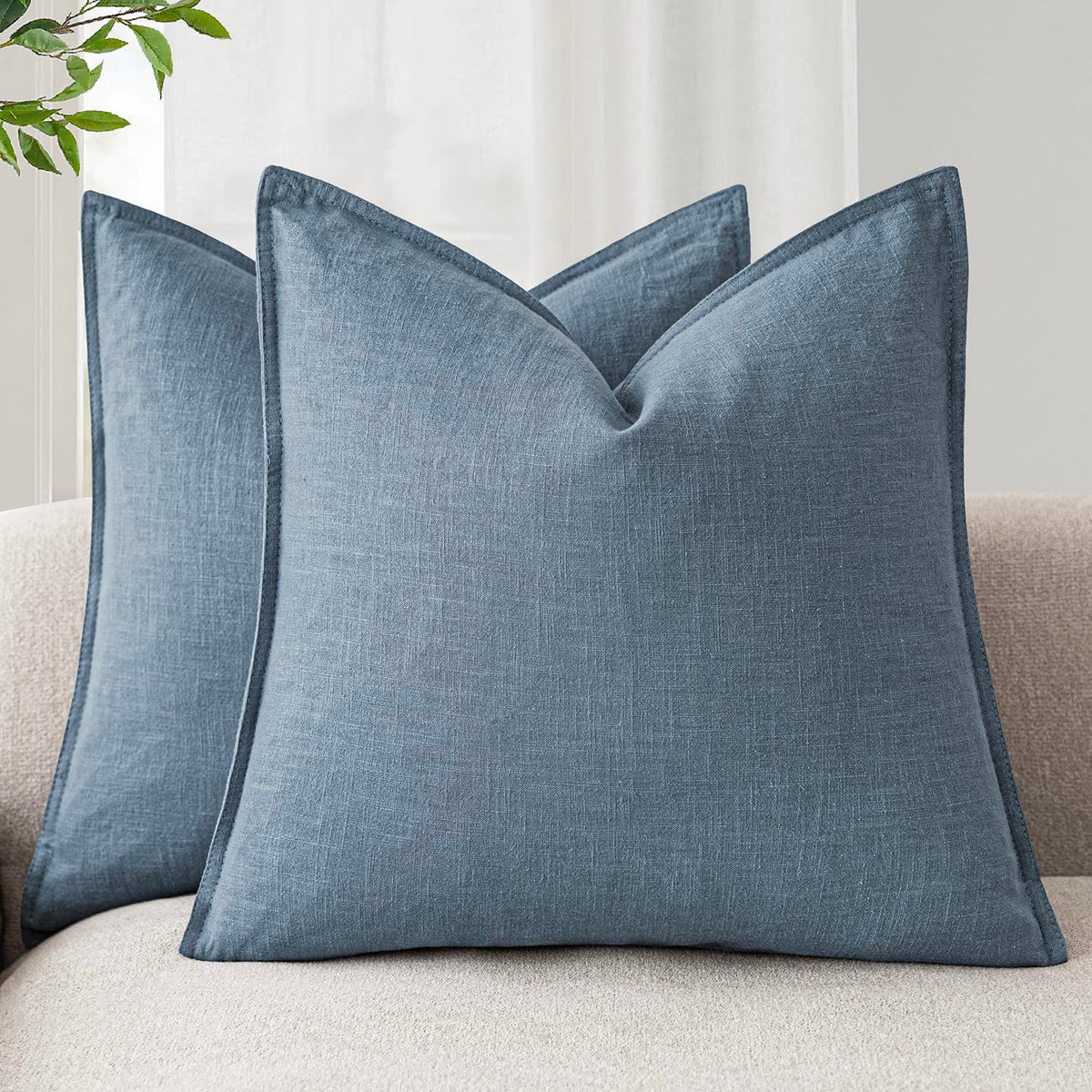 Foindtower Linen Solid Decorative Throw Pillow Covers 18x18 Natural Beige