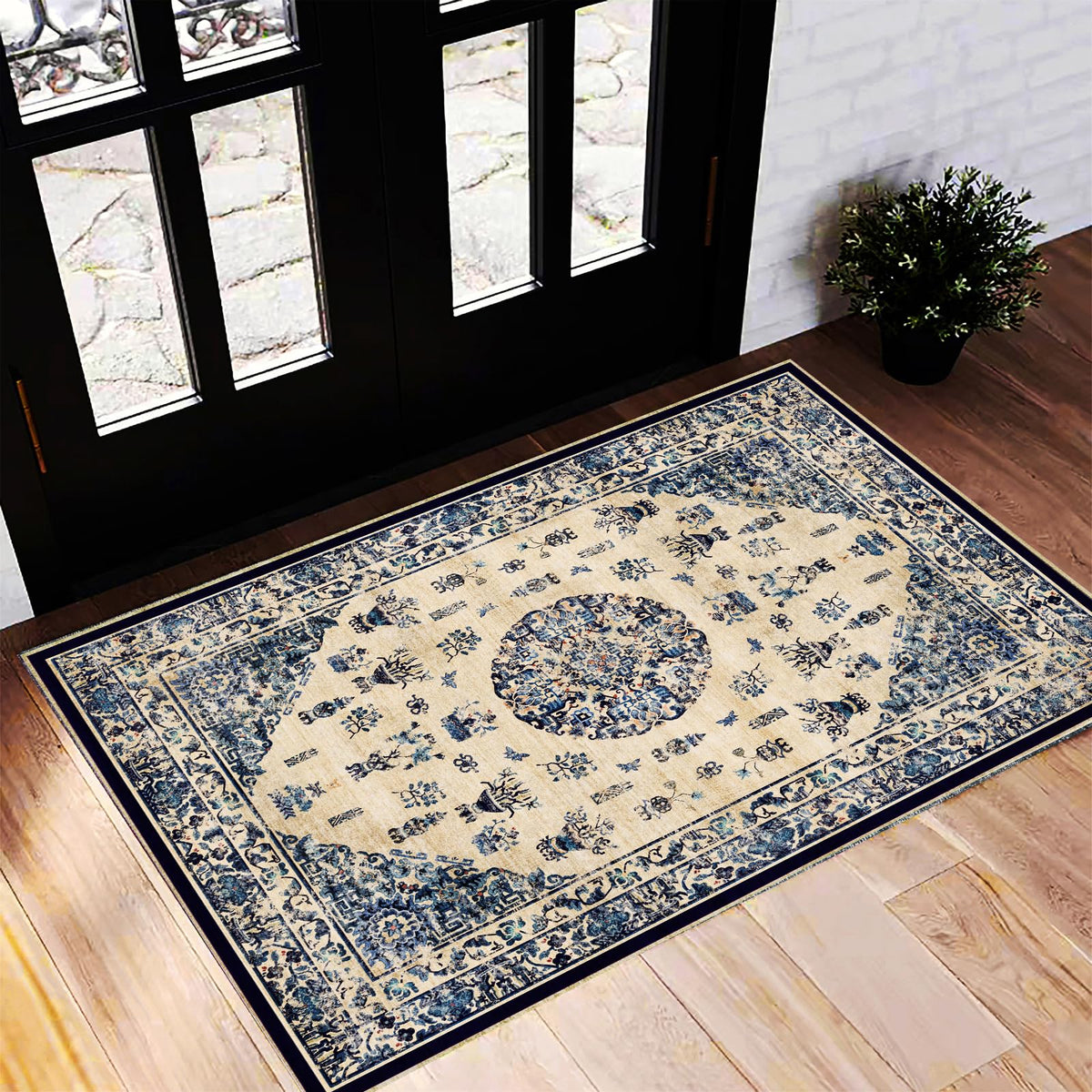 CHAMPLANT 6'x9' Washable Vintage Area Rug Boho Chic Medallion Distressed Design Non-Shedding Easy Care Ideal for High Traffic Areas in Living Room Bedroom Kitchen Office Large Carpet