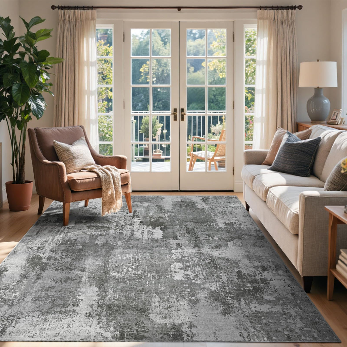 6x9 Ft Large Area Rugs for Living Room, Soft Non-Slip Washable Rugs Modern Abstract Pattern Carpet for Bedroom Indoor Floor Nursery Home Decor (Blue)