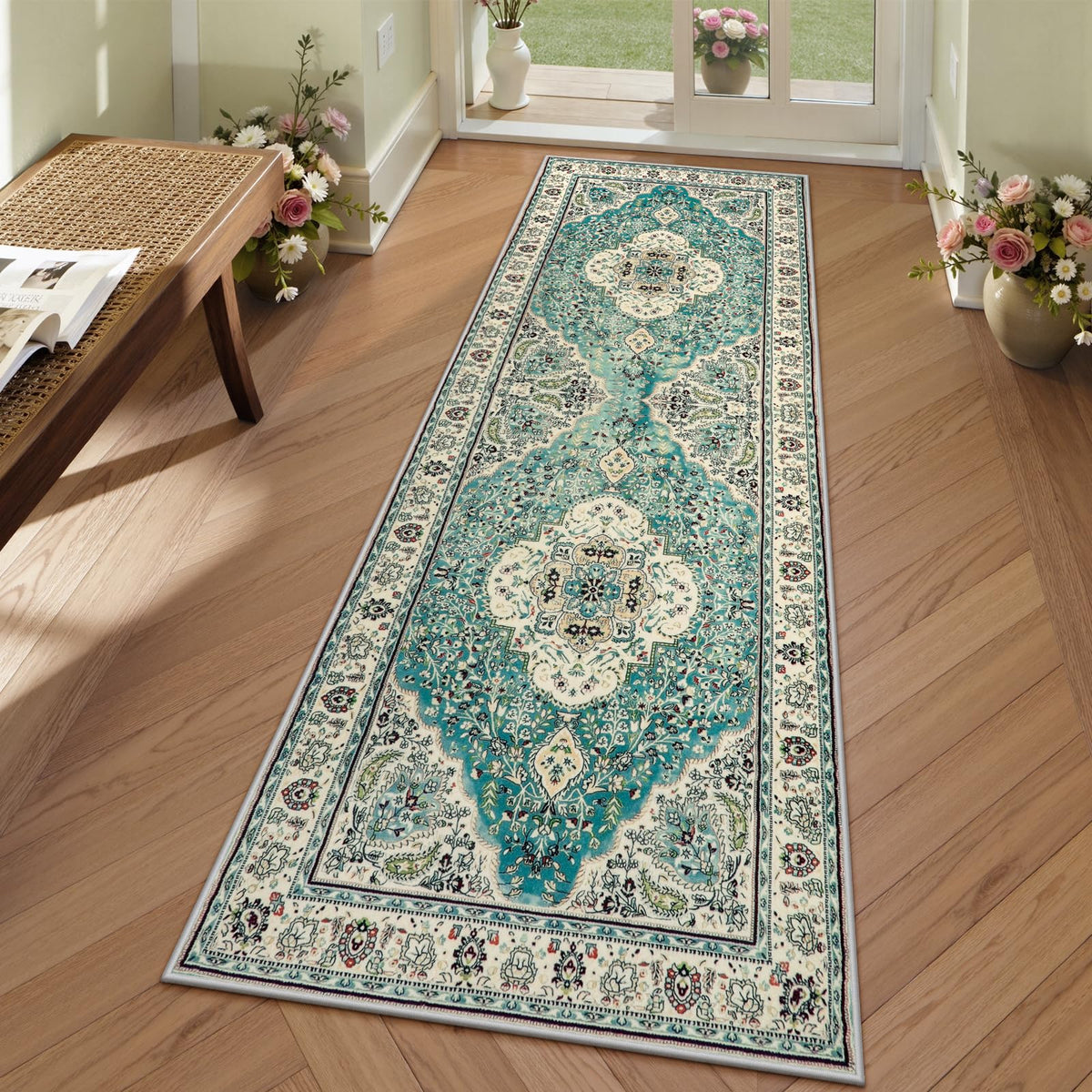 Lahome Felice Boho Tribal 2x3 Washable Small Rugs for Entryway Doormat Indoor Entrance, Throw Rugs with Rubber Backing, Bohemian Soft Non-Slip Bathroom Carpet for Bath Front Door Kitchen Floor