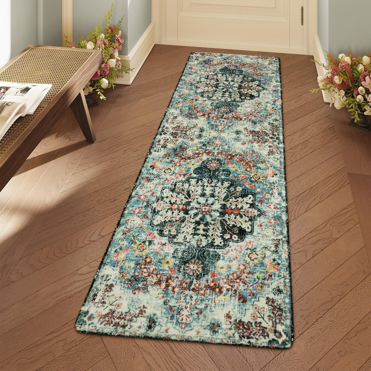 Lahome Felice Boho Tribal 2x3 Washable Small Rugs for Entryway Doormat Indoor Entrance, Throw Rugs with Rubber Backing, Bohemian Soft Non-Slip Bathroom Carpet for Bath Front Door Kitchen Floor