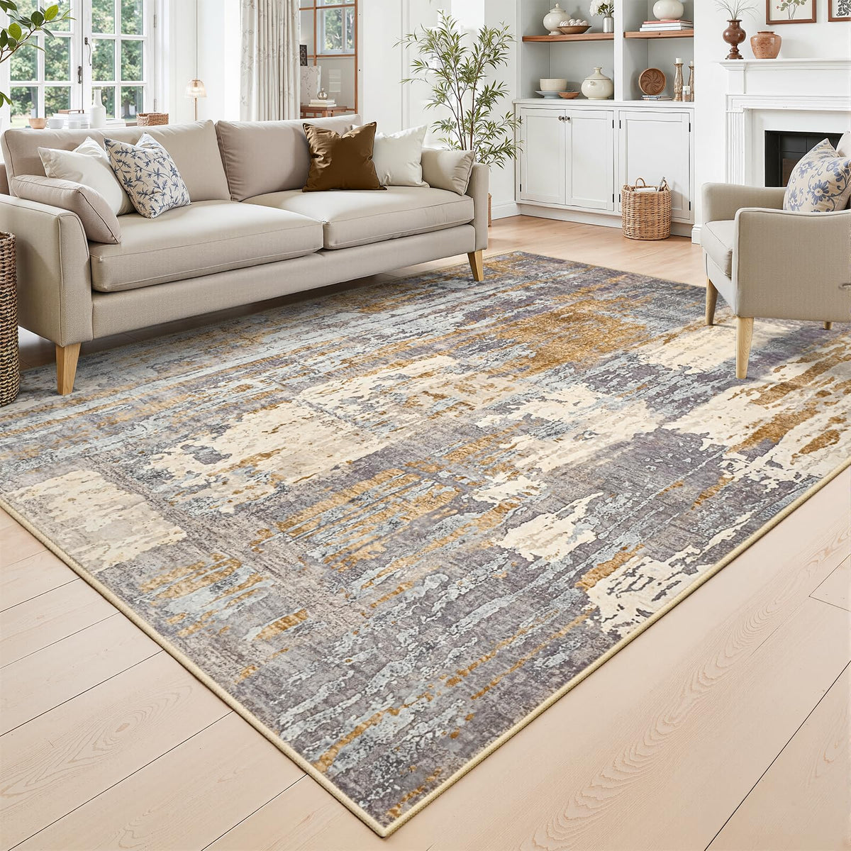 Toneed 4'x6' Washable Area Rugs for Bedroom Living Room, 48"x72" Grey