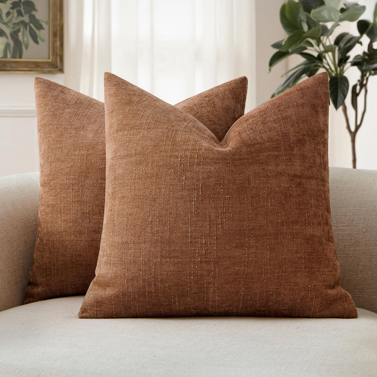 MIULEE Textured Chenille Throw Pillow Covers 20x20 Inch Taupe Grey