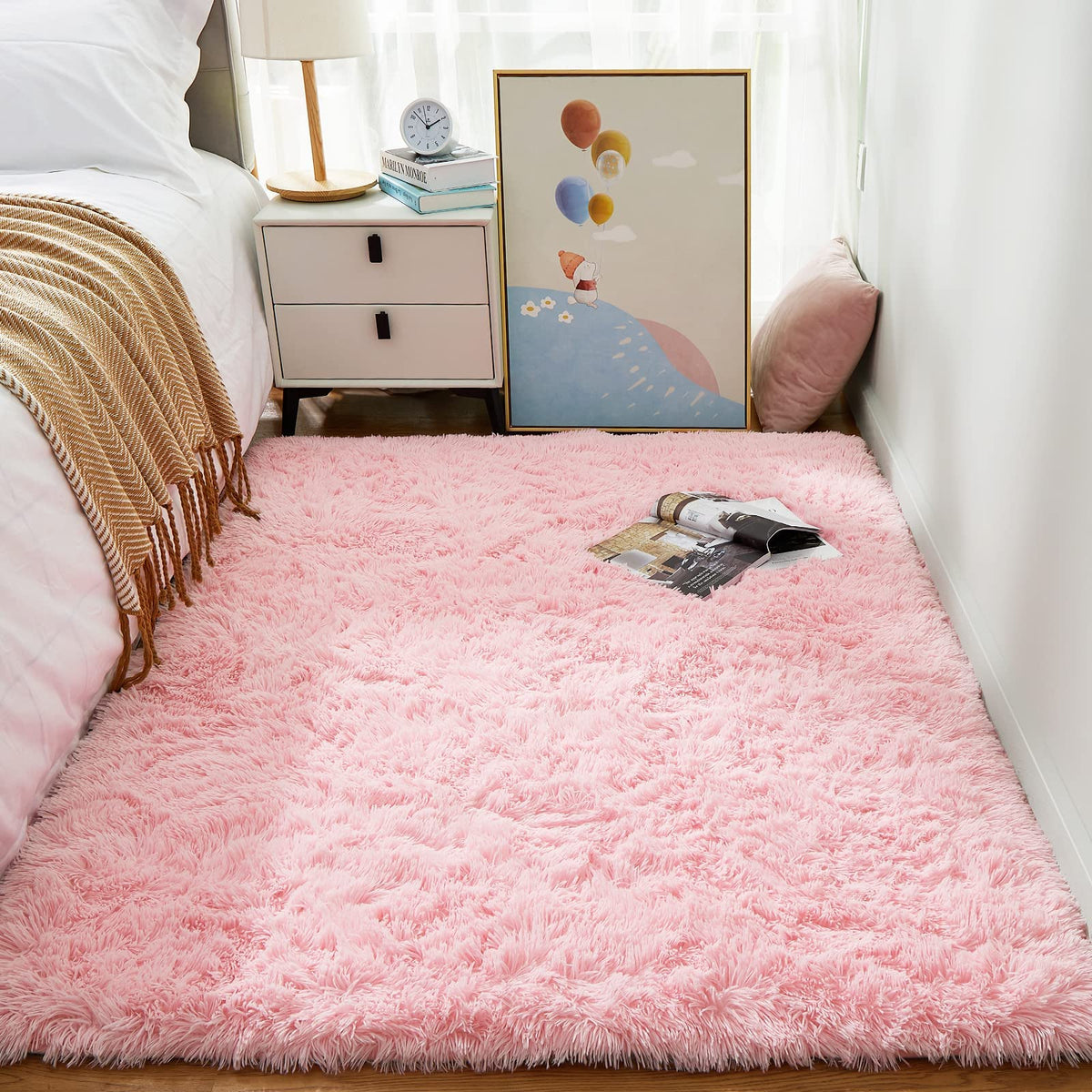 Ophanie Area Rugs for Bedroom, Christmas Upgrade Non-Slip Ivory Fluffy Soft Shag Living Room Carpet, Indoor Floor 4x6 Fuzzy Shaggy Plush Nursery Rug for Kids Dorm Decor with Over 99 pcs Pile fibers
