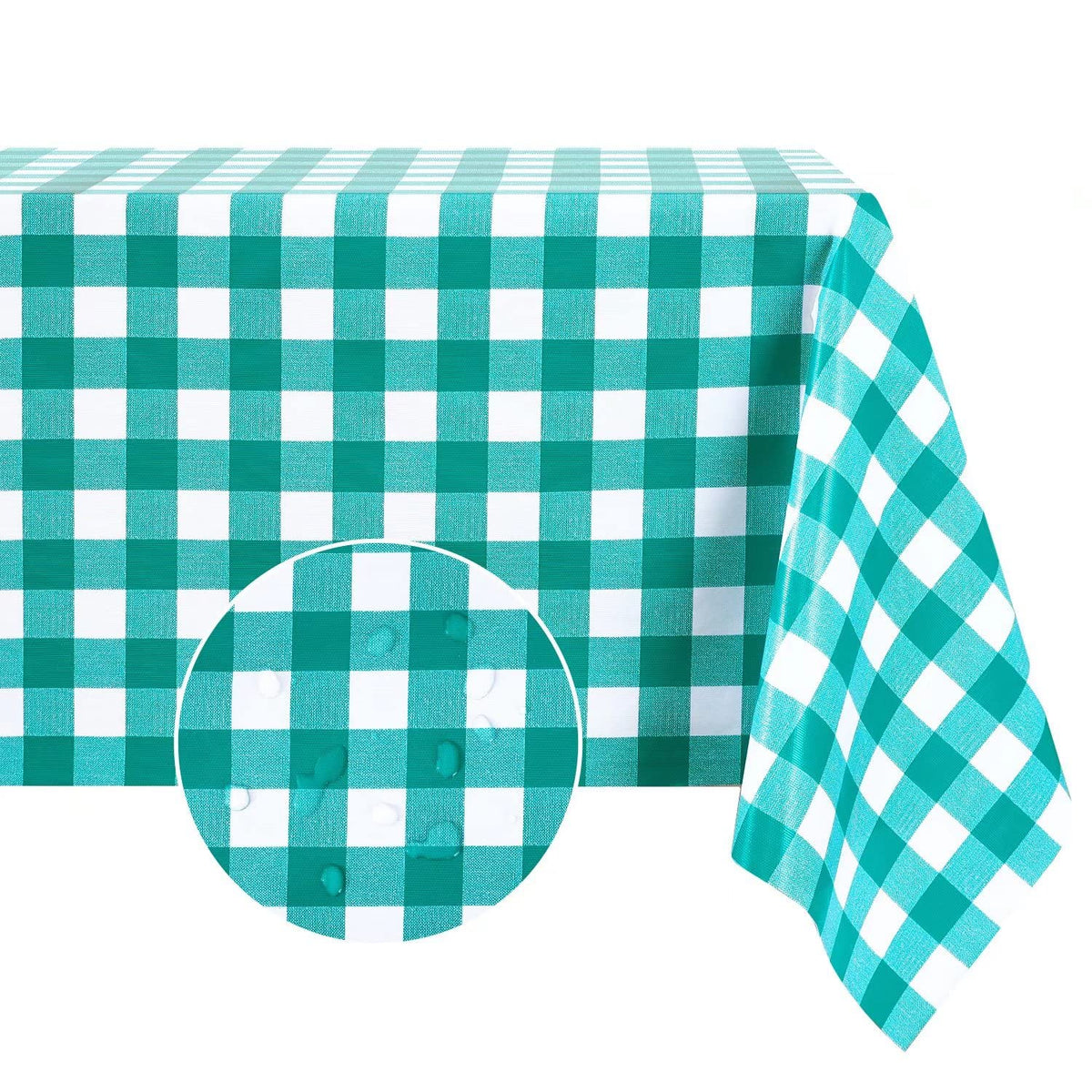 Romanstile Rectangle Vinyl Tablecloth, 100% Waterproof Buffalo Gingham Plastic Table Cloth, Heavy Duty Wipeable Checkered Table Covers for Outdoor, Camping, Picnic, Patio - 54 x 78, Light Blue