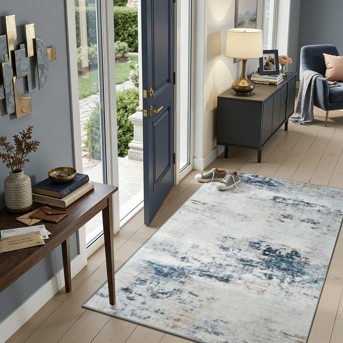 Toneed 4'x6' Washable Area Rugs for Bedroom Living Room, 48"x72" Grey
