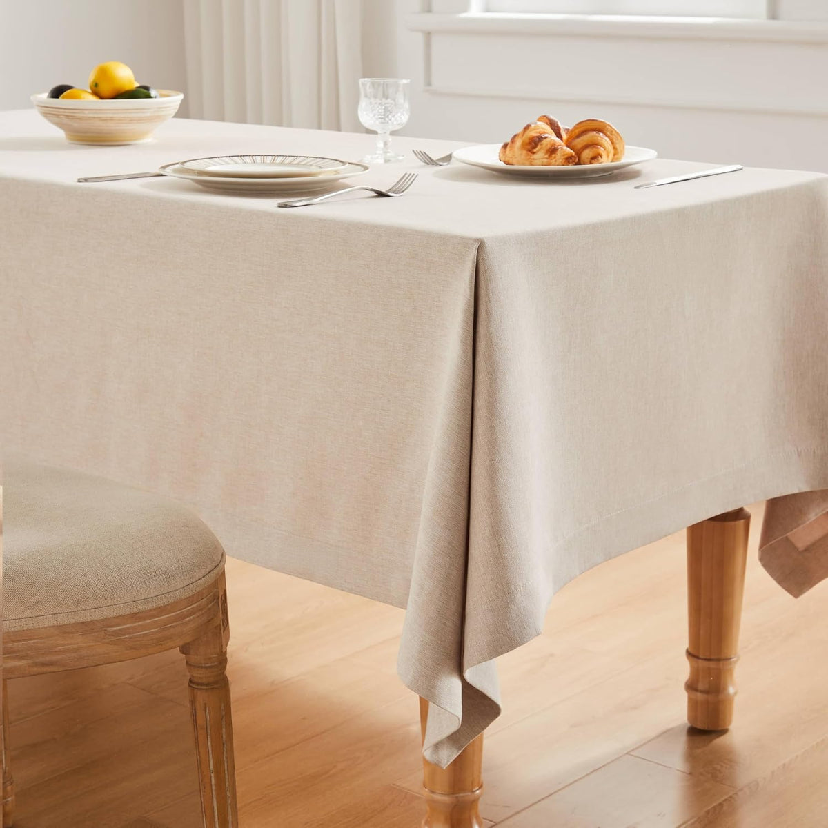 ZeeMart Linen Textured Rectangle Table Cloth, 60x104 Inch Light Tan