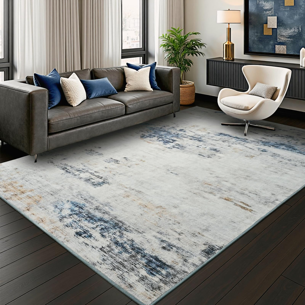 Toneed 4'x6' Washable Area Rugs for Bedroom Living Room, 48"x72" Grey