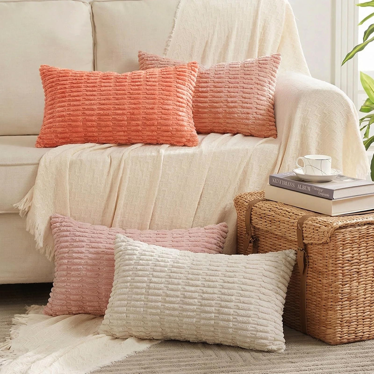 Fancy Homi 4 Packs Decorative Throw Pillow Covers for Living Room Couch Bed, Modern Farmhouse Boho Home Décor Accent Cushion Case, 18" x 18", Neutral