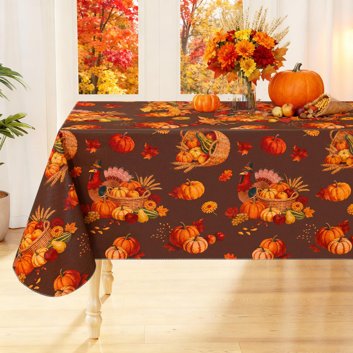 Smiry Picnic Table Cloth, Vinyl Tablecloths with Flannel Backing, 60"x84"