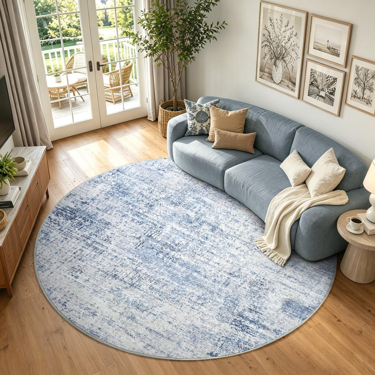 6x9 Ft Large Area Rugs for Living Room, Soft Non-Slip Washable Rugs Modern Abstract Pattern Carpet for Bedroom Indoor Floor Nursery Home Decor (Blue)