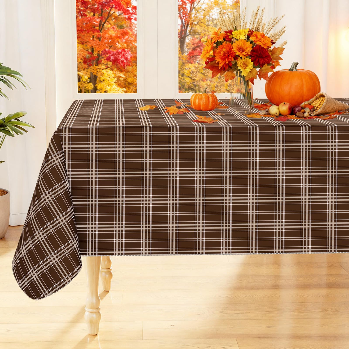Smiry Picnic Table Cloth, Vinyl Tablecloths with Flannel Backing, 60"x84"