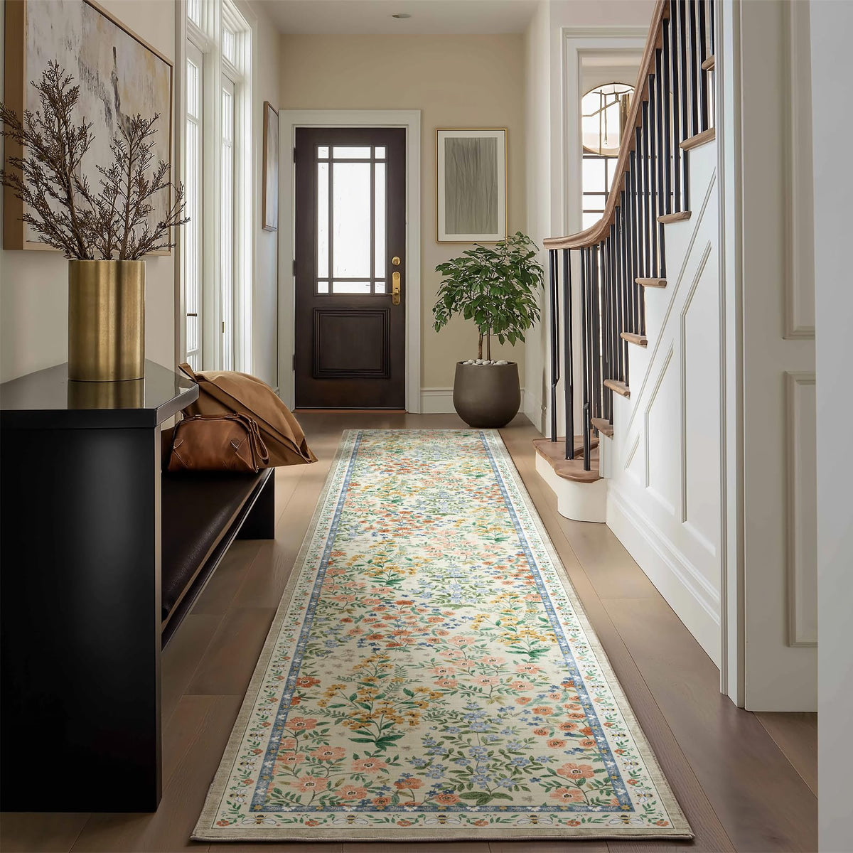 Washable Area Rugs for Living Room: 9x12 Area Rug for Bedroom Vintage Stain Resistant Non Slip Low Pile Lightweight Soft Carpet for Kitchen Dining Room Farmhouse Kids Room Nursery