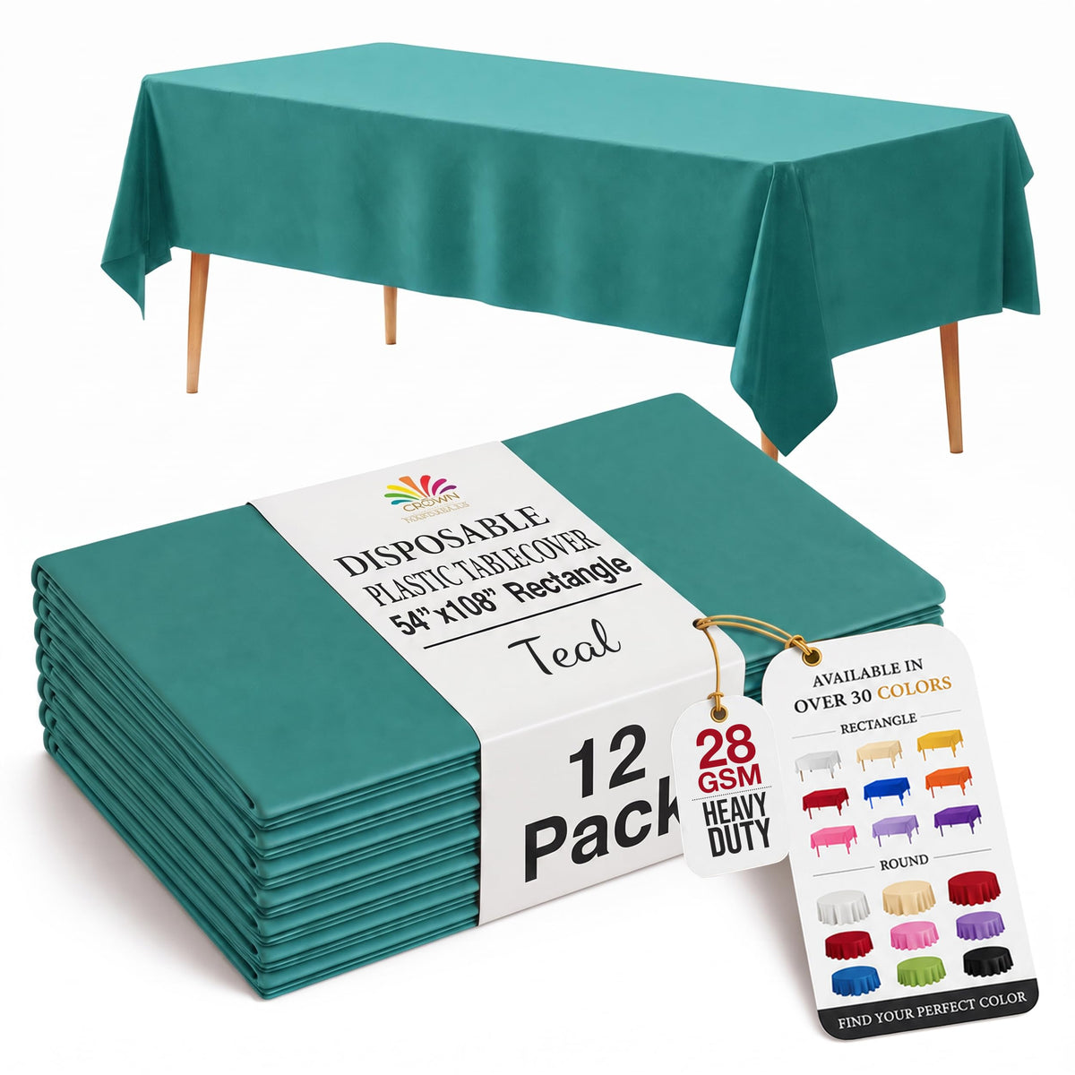 Exquisite 12-Pack Premium Plastic Tablecloth 12-Pack Premium Plastic Tablecloth 84in. Round Table Cover - Emerald Green