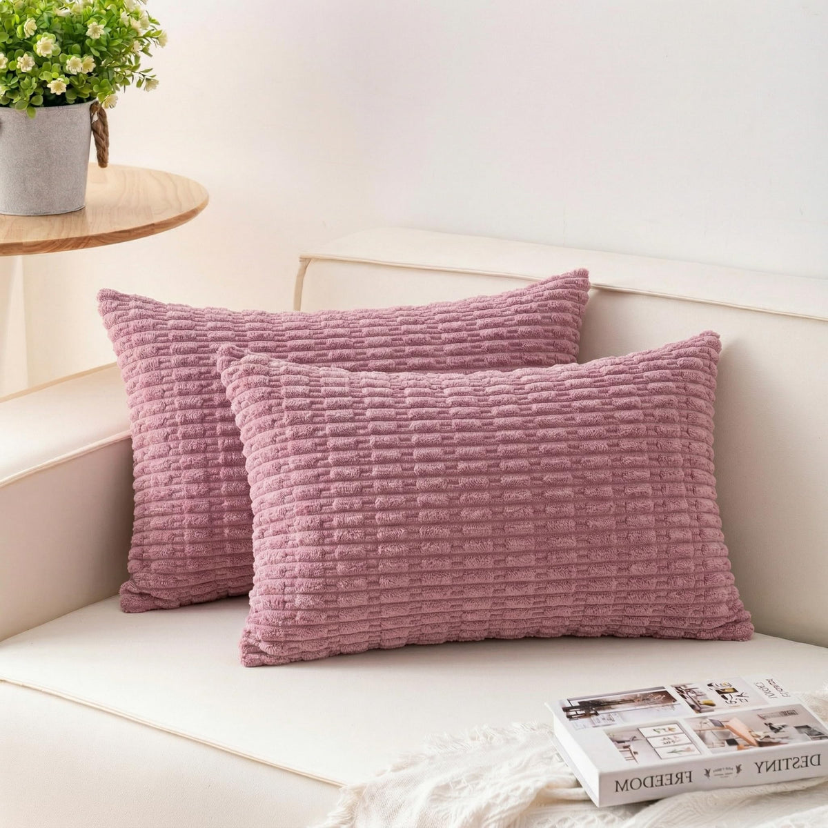 Pack of 2 Corduroy Decorative Throw Pillow Covers 18x18 Inch, Cream White