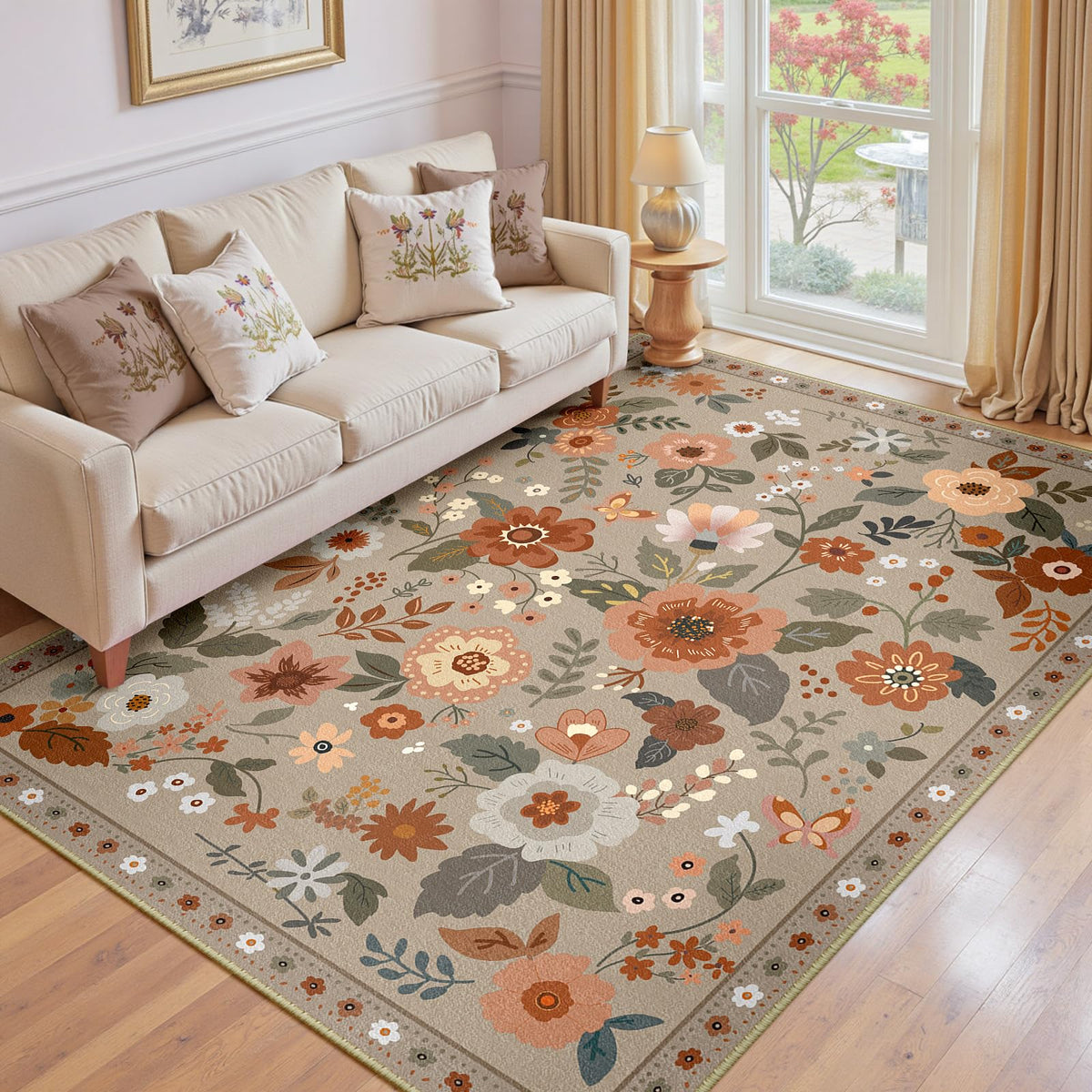 RELEANY Floral Washable 5x7 Area Rugs Black